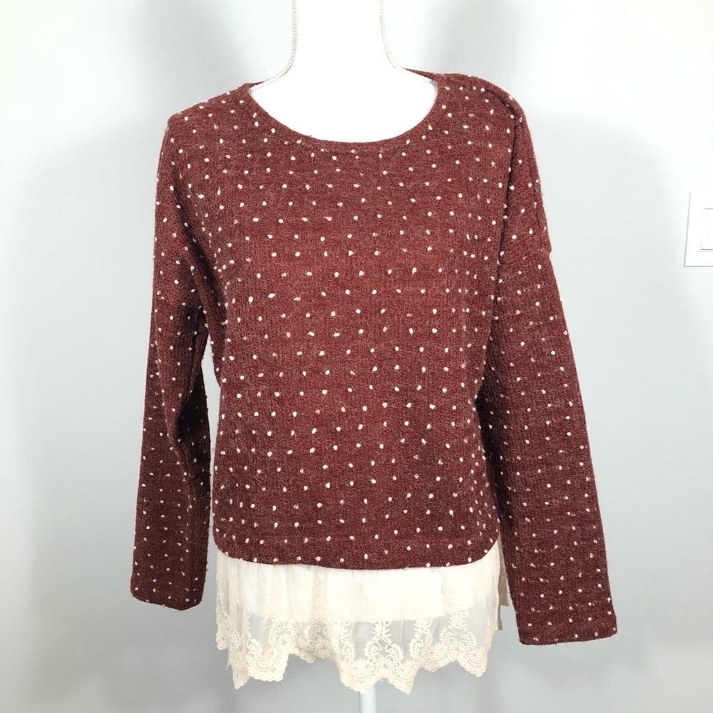 Altar'd State Rust & Lace Dot Sweater (L)